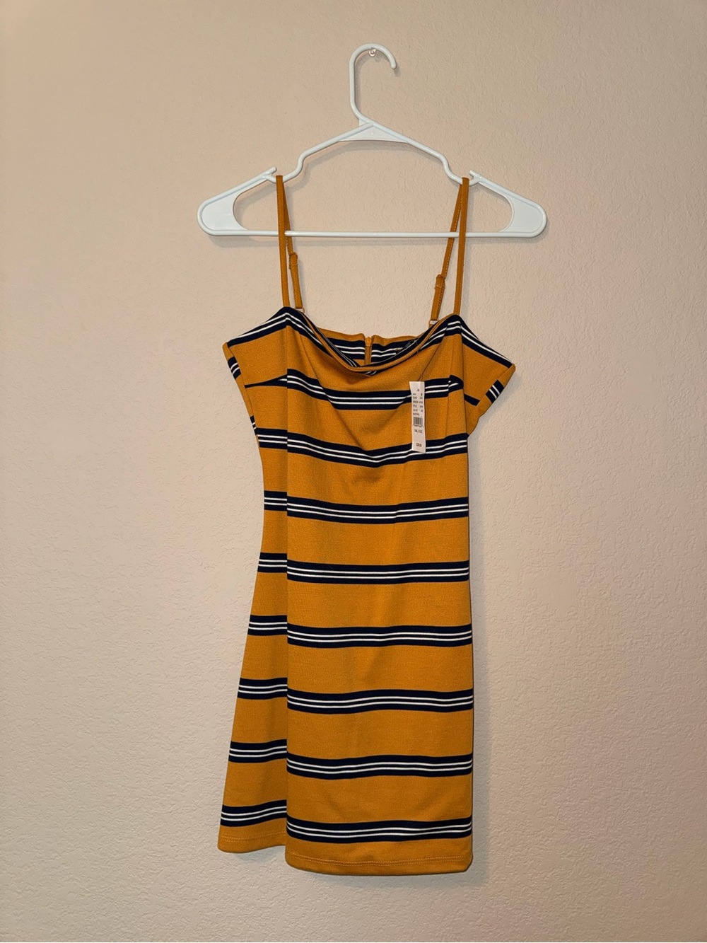 Kendall & Kylie Mustard Mini Dress with Navy & White Stripes